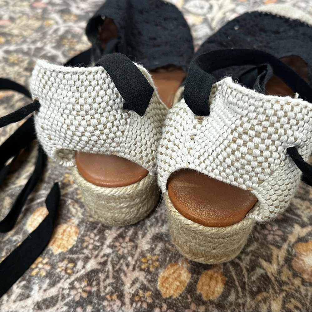 Black Lace Espadrille Tie-Ankle Wedges - Picture 5 of 5
